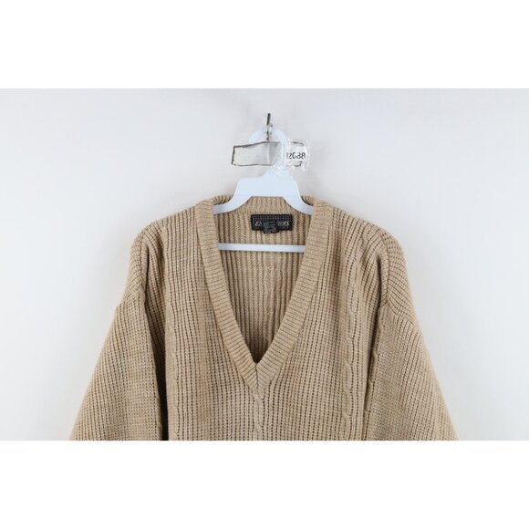 Vintage 90s Streetwear Womens Large Blank Chunky Ribbed Cable Knit Sweater Beige - Picture 2 of 10